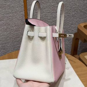 Hermes Birkin 25 Bag 3q Rose Sakura i2 Nata Handmade In Togo Calfskin Leather Gold Hardware - Image 11