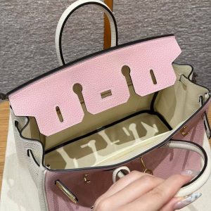 Hermes Birkin 25 Bag 3q Rose Sakura i2 Nata Handmade In Togo Calfskin Leather Gold Hardware - Image 10