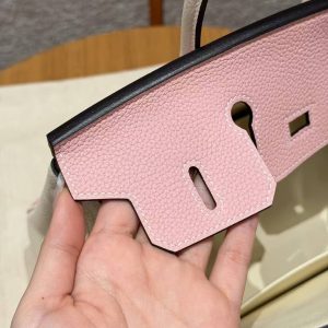 Hermes Birkin 25 Bag 3q Rose Sakura i2 Nata Handmade In Togo Calfskin Leather Gold Hardware - Image 9