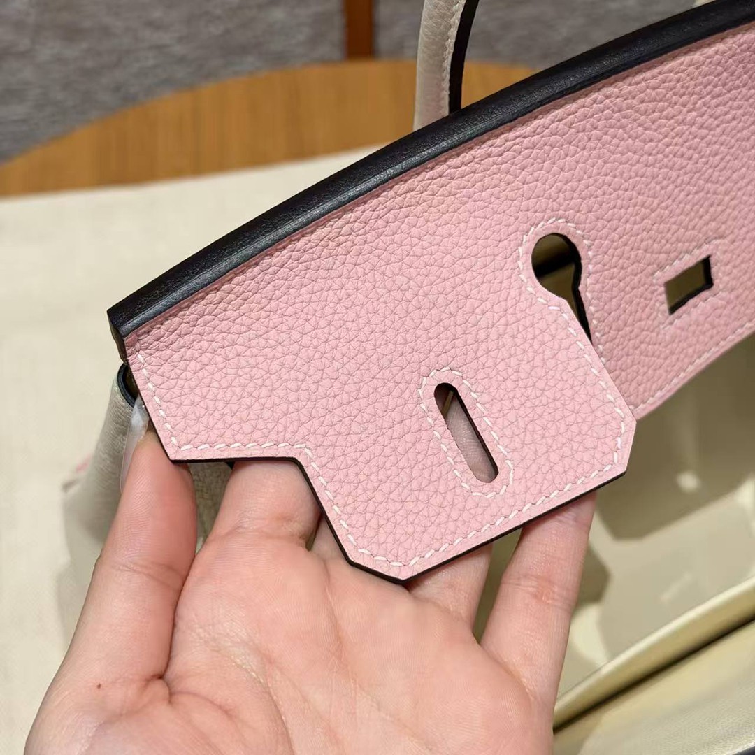 Hermes Birkin 25 Bag 3q Rose Sakura i2 Nata Handmade In Togo Calfskin Leather Gold Hardware - Image 9