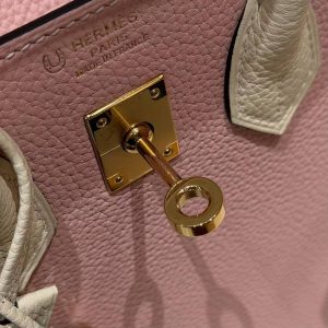 Hermes Birkin 25 Bag 3q Rose Sakura i2 Nata Handmade In Togo Calfskin Leather Gold Hardware - Image 8