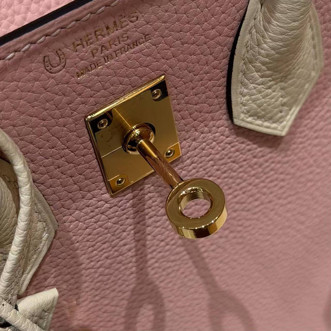 Hermes Birkin 25 Bag 3q Rose Sakura i2 Nata Handmade In Togo Calfskin Leather Gold Hardware - Image 8