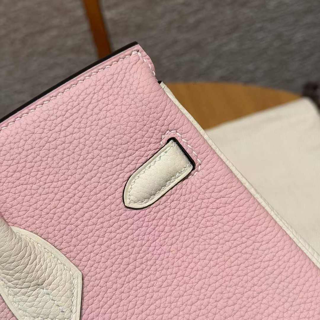 Hermes Birkin 25 Bag 3q Rose Sakura i2 Nata Handmade In Togo Calfskin Leather Gold Hardware - Image 6