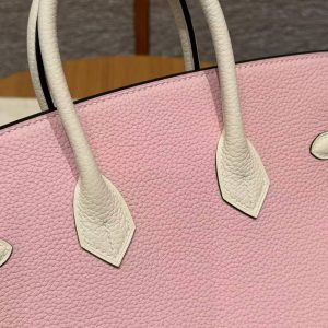 Hermes Birkin 25 Bag 3q Rose Sakura i2 Nata Handmade In Togo Calfskin Leather Gold Hardware - Image 5