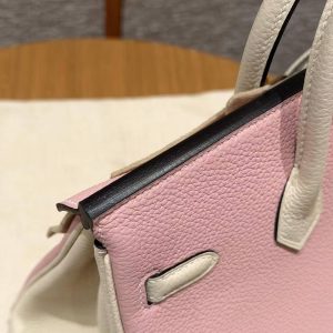 Hermes Birkin 25 Bag 3q Rose Sakura i2 Nata Handmade In Togo Calfskin Leather Gold Hardware - Image 4