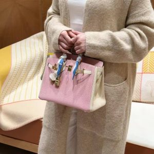 Hermes Birkin 25 Bag 3q Rose Sakura i2 Nata Handmade In Togo Calfskin Leather Gold Hardware - Image 3