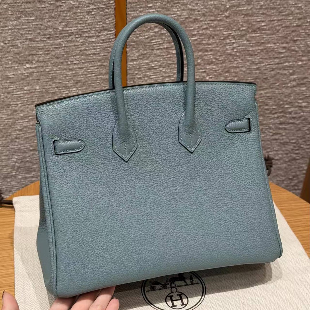 Hermes Birkin 25 Bag 7G Ciel Handmade In Togo Calfskin Leather Gold Hardware - Image 2