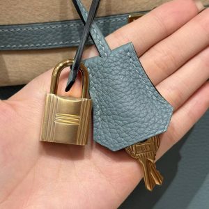 Hermes Birkin 25 Bag 7G Ciel Handmade In Togo Calfskin Leather Gold Hardware - Image 12