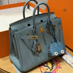 Hermes Birkin 25 Bag 7G Ciel Handmade In Togo Calfskin Leather Gold Hardware - Image 10