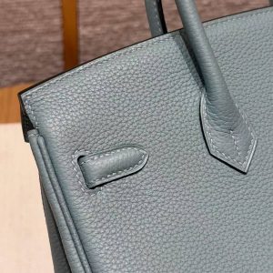 Hermes Birkin 25 Bag 7G Ciel Handmade In Togo Calfskin Leather Gold Hardware - Image 3