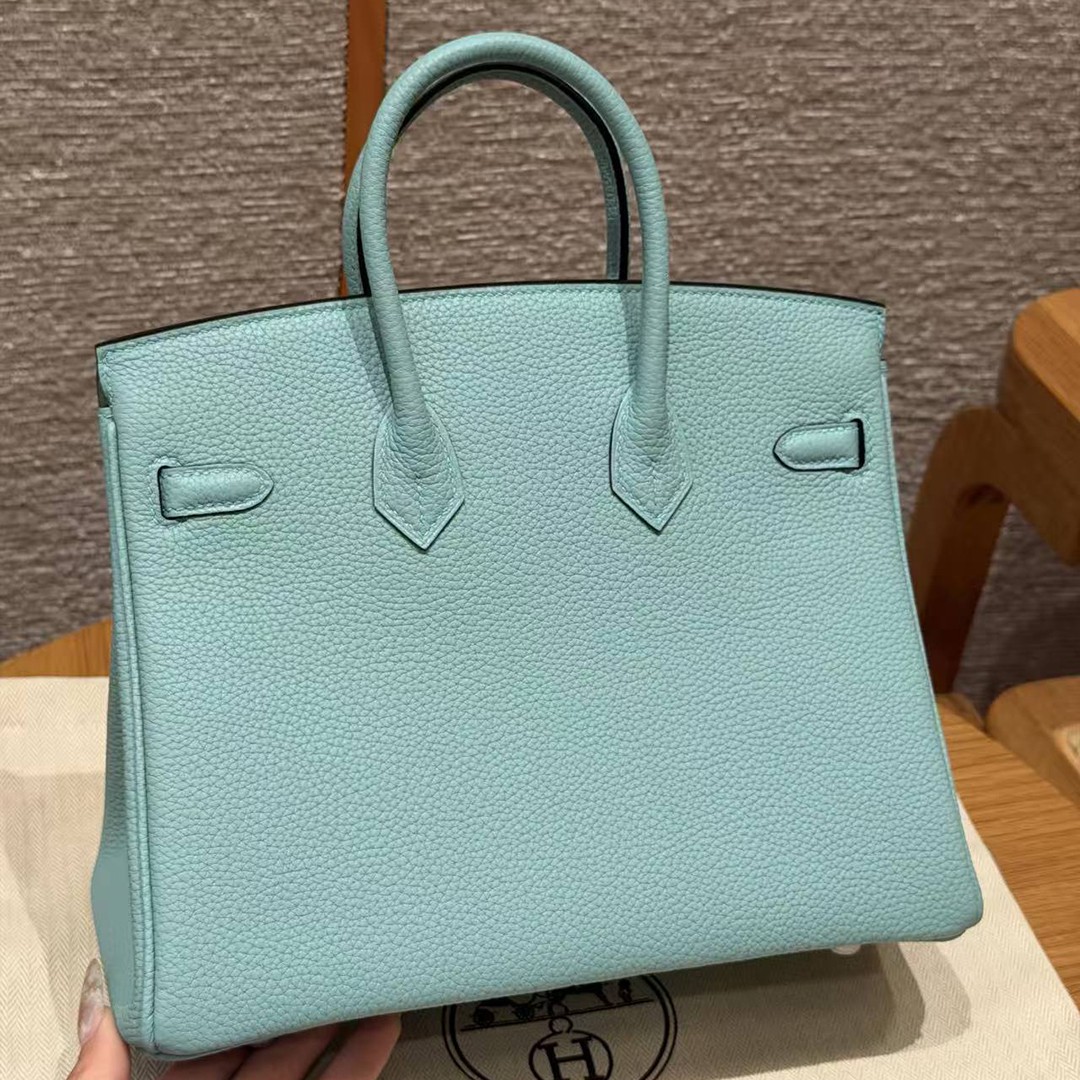 Hermes Birkin 25 Bag 7V Lagon Handmade In Togo Calfskin Leather Silver Hardware - Image 2