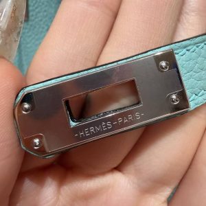 Hermes Birkin 25 Bag 7V Lagon Handmade In Togo Calfskin Leather Silver Hardware - Image 19