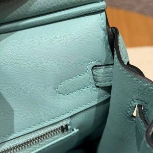 Hermes Birkin 25 Bag 7V Lagon Handmade In Togo Calfskin Leather Silver Hardware - Image 11