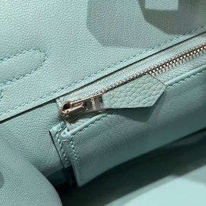 Hermes Birkin 25 Bag 7V Lagon Handmade In Togo Calfskin Leather Silver Hardware - Image 10