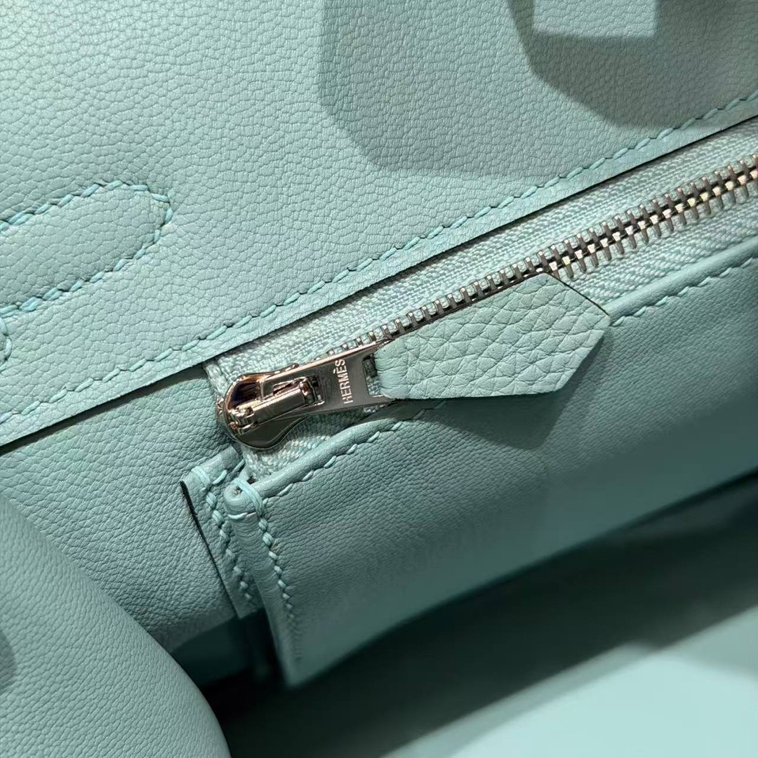Hermes Birkin 25 Bag 7V Lagon Handmade In Togo Calfskin Leather Silver Hardware - Image 10