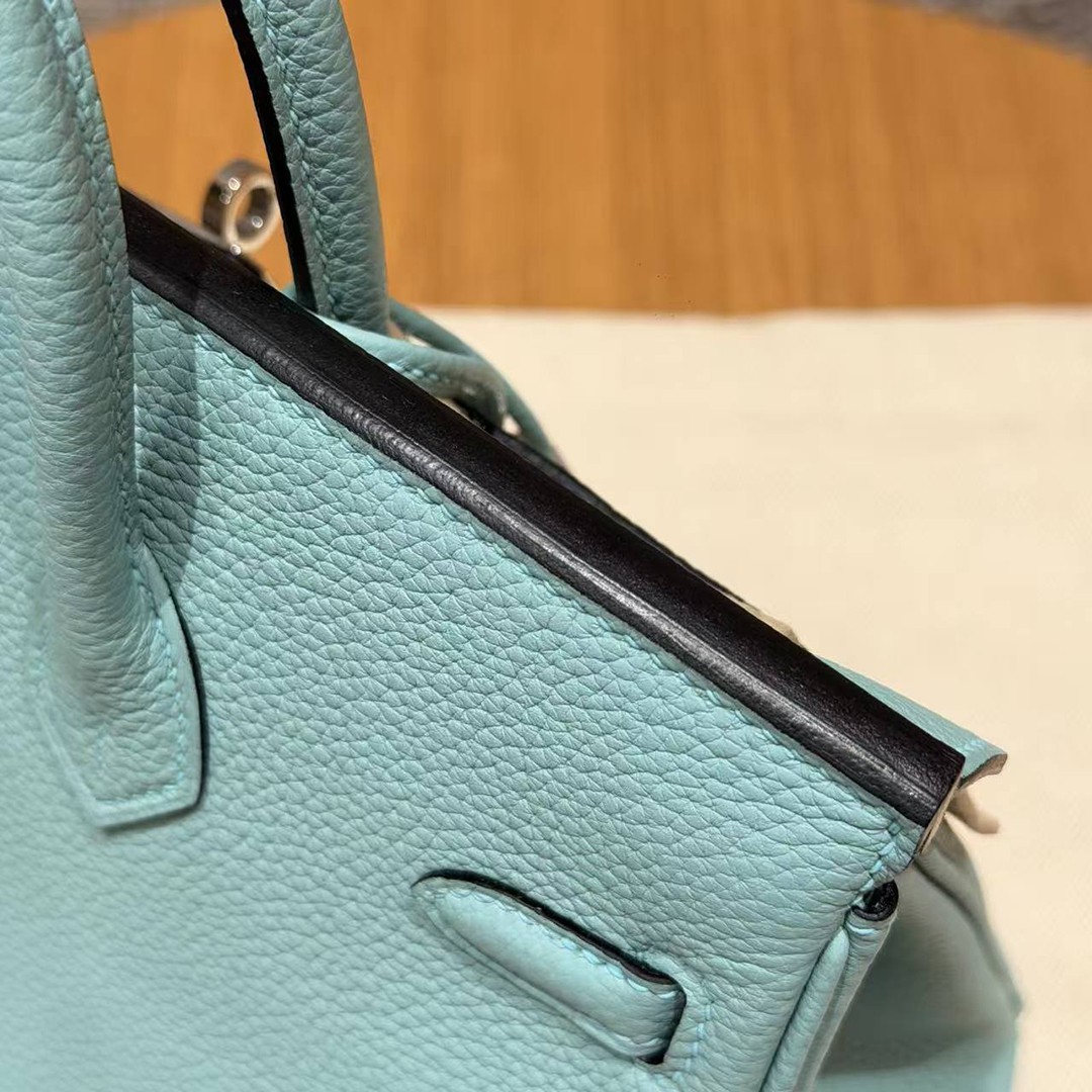 Hermes Birkin 25 Bag 7V Lagon Handmade In Togo Calfskin Leather Silver Hardware - Image 8