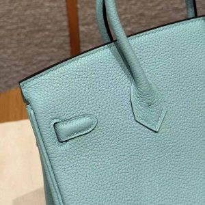Hermes Birkin 25 Bag 7V Lagon Handmade In Togo Calfskin Leather Silver Hardware - Image 7
