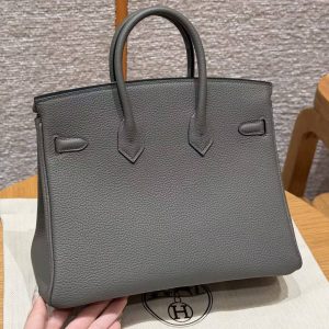 Alternative view of Hermes Birkin 25 Bag 8F Etain Handmade In Togo Calfskin Leather Silver Hardware