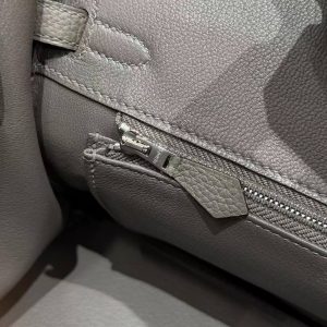 Hermes Birkin 25 Bag 8F Etain Handmade In Togo Calfskin Leather Silver Hardware - Image 12