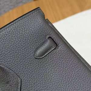 Hermes Birkin 25 Bag 8F Etain Handmade In Togo Calfskin Leather Silver Hardware - Image 4