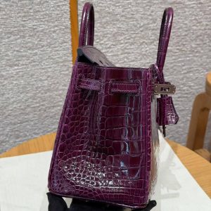 Hermès Birkin 25 Bag Handmade In Alligator Leather from Mississippi Silver Hardware N5 Cassis - Image 17