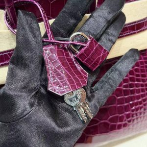 Hermès Birkin 25 Bag Handmade In Alligator Leather from Mississippi Silver Hardware N5 Cassis - Image 12