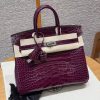 Hermès Birkin 25 Bag Handmade In Alligator Leather from Mississippi Silver Hardware N5 Cassis