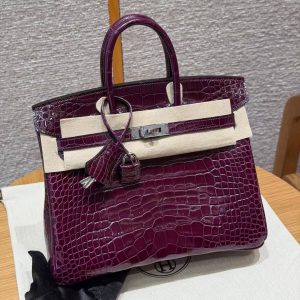 Hermès Birkin 25 Bag Handmade In Alligator Leather from Mississippi Silver Hardware N5 Cassis