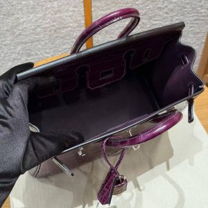 Hermès Birkin 25 Bag Handmade In Alligator Leather from Mississippi Silver Hardware N5 Cassis - Image 6