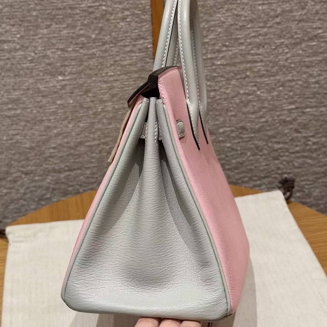 Hermès Birkin 25 Bag Handmade In Chèvre Leather Rose Gold Hardware 3Q Rose Sakura 80 Gris Perle - Image 20