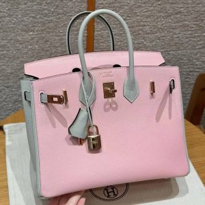 Hermès Birkin 25 Bag Handmade In Chèvre Leather Rose Gold Hardware 3Q Rose Sakura 80 Gris Perle - Image 14