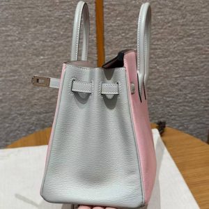 Hermès Birkin 25 Bag Handmade In Chèvre Leather Rose Gold Hardware 3Q Rose Sakura 80 Gris Perle - Image 12