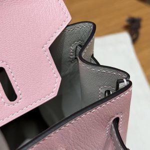 Hermès Birkin 25 Bag Handmade In Chèvre Leather Rose Gold Hardware 3Q Rose Sakura 80 Gris Perle - Image 9