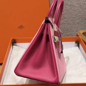 Hermes Birkin 25 Bag Handmade In Chèvre Leather Silver Hardware 5P Pink E5 Rose Tyrien - Image 22