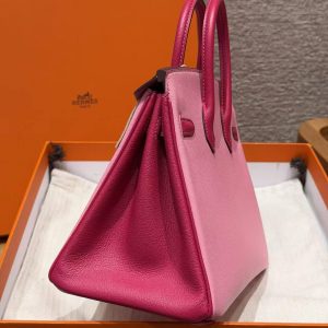 Hermes Birkin 25 Bag Handmade In Chèvre Leather Silver Hardware 5P Pink E5 Rose Tyrien - Image 21