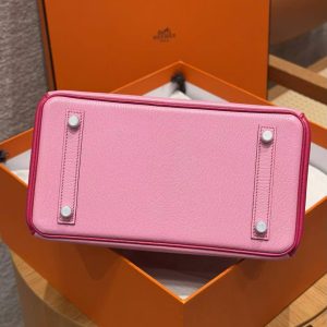 Hermes Birkin 25 Bag Handmade In Chèvre Leather Silver Hardware 5P Pink E5 Rose Tyrien - Image 20