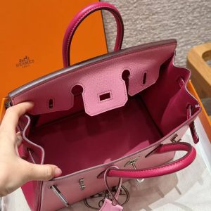 Hermes Birkin 25 Bag Handmade In Chèvre Leather Silver Hardware 5P Pink E5 Rose Tyrien - Image 19