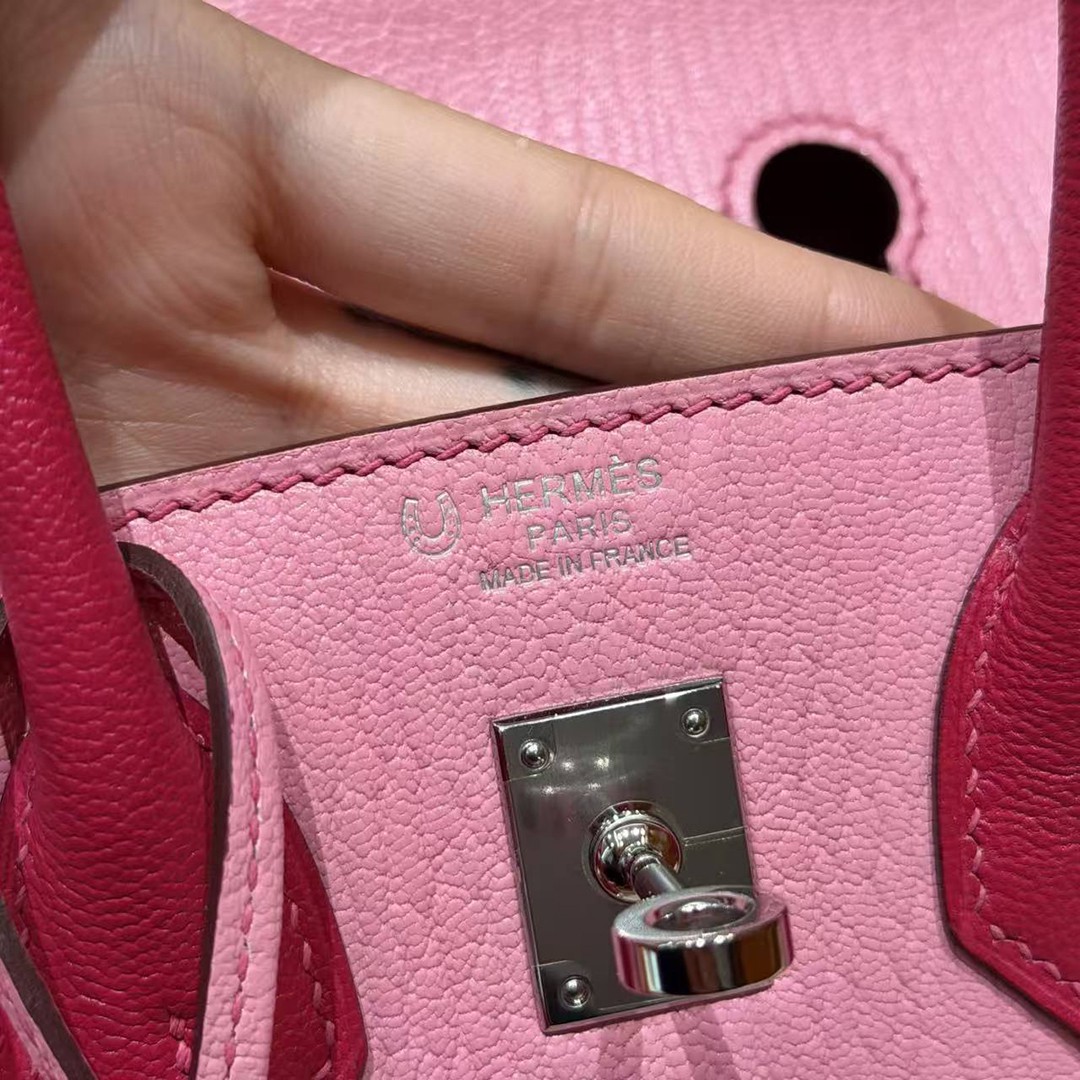 Hermes Birkin 25 Bag Handmade In Chèvre Leather Silver Hardware 5P Pink E5 Rose Tyrien - Image 17