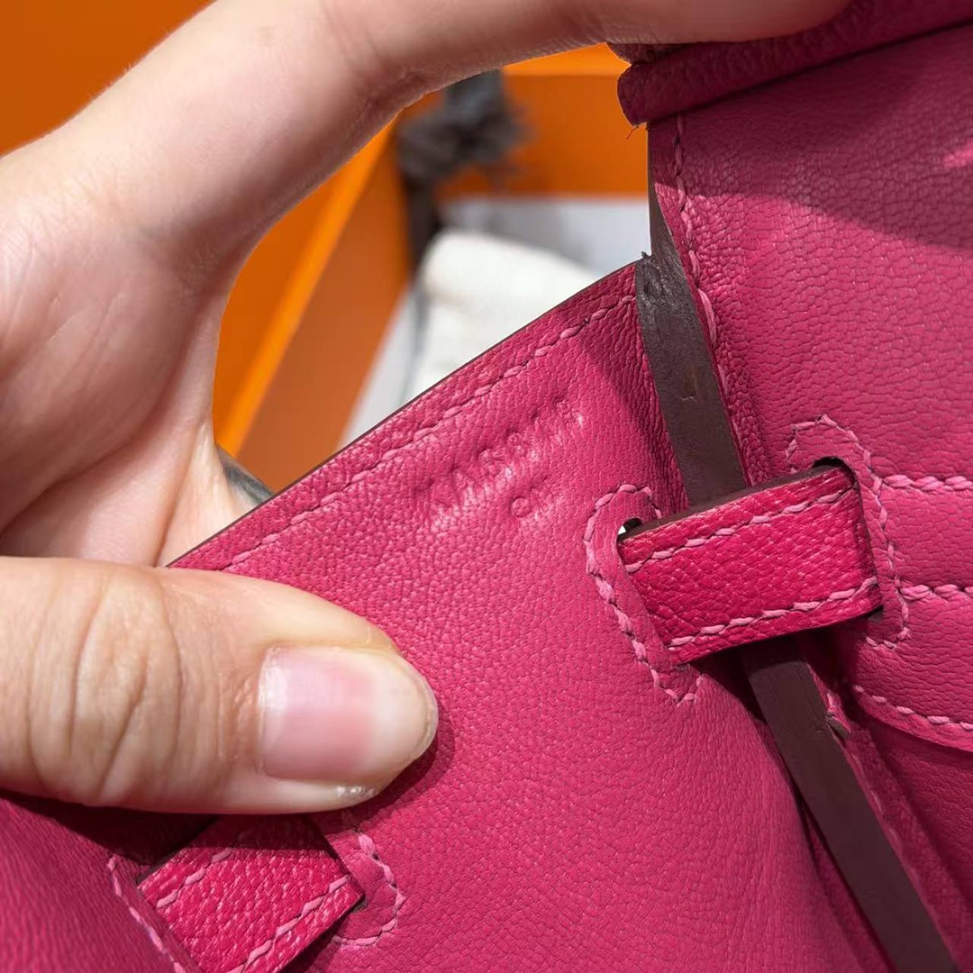Hermes Birkin 25 Bag Handmade In Chèvre Leather Silver Hardware 5P Pink E5 Rose Tyrien - Image 15