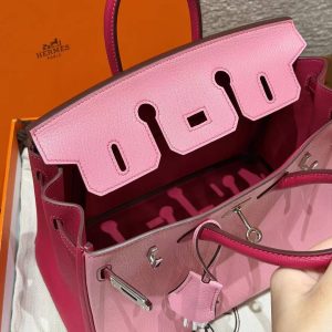 Hermes Birkin 25 Bag Handmade In Chèvre Leather Silver Hardware 5P Pink E5 Rose Tyrien - Image 14
