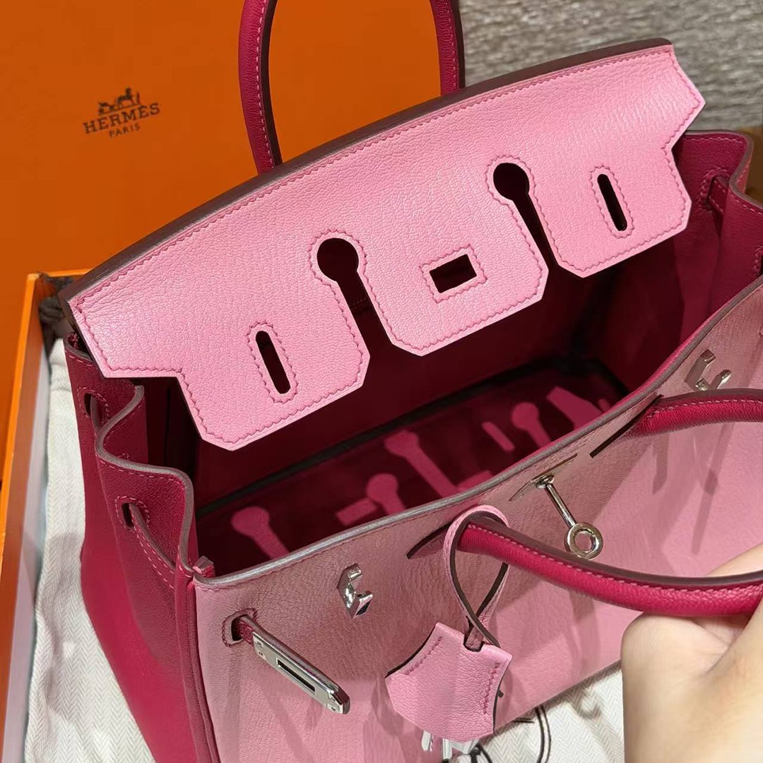 Hermes Birkin 25 Bag Handmade In Chèvre Leather Silver Hardware 5P Pink E5 Rose Tyrien - Image 14
