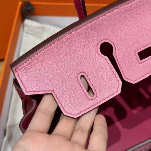 Hermes Birkin 25 Bag Handmade In Chèvre Leather Silver Hardware 5P Pink E5 Rose Tyrien - Image 13
