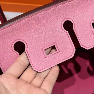 Hermes Birkin 25 Bag Handmade In Chèvre Leather Silver Hardware 5P Pink E5 Rose Tyrien - Image 12