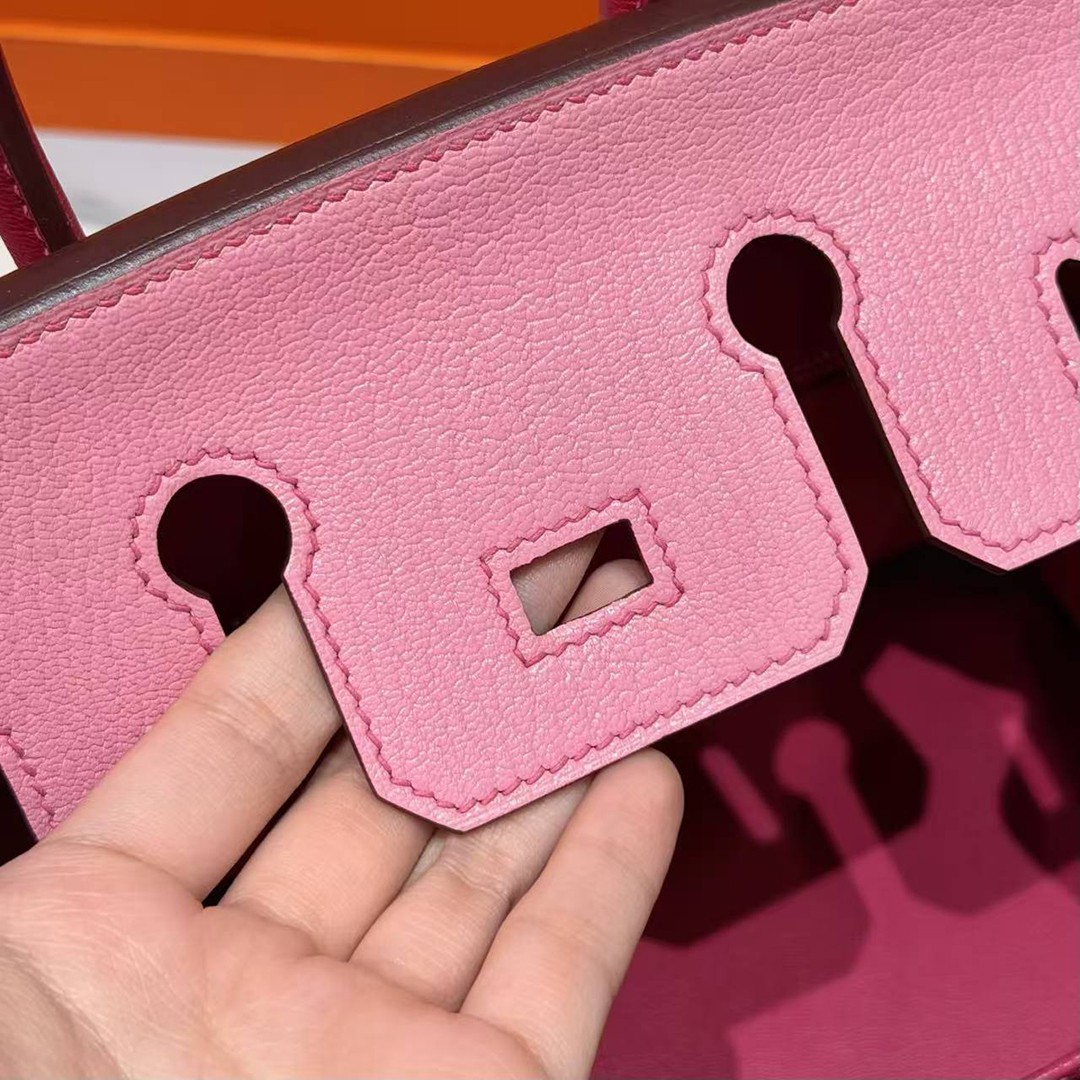 Hermes Birkin 25 Bag Handmade In Chèvre Leather Silver Hardware 5P Pink E5 Rose Tyrien - Image 12