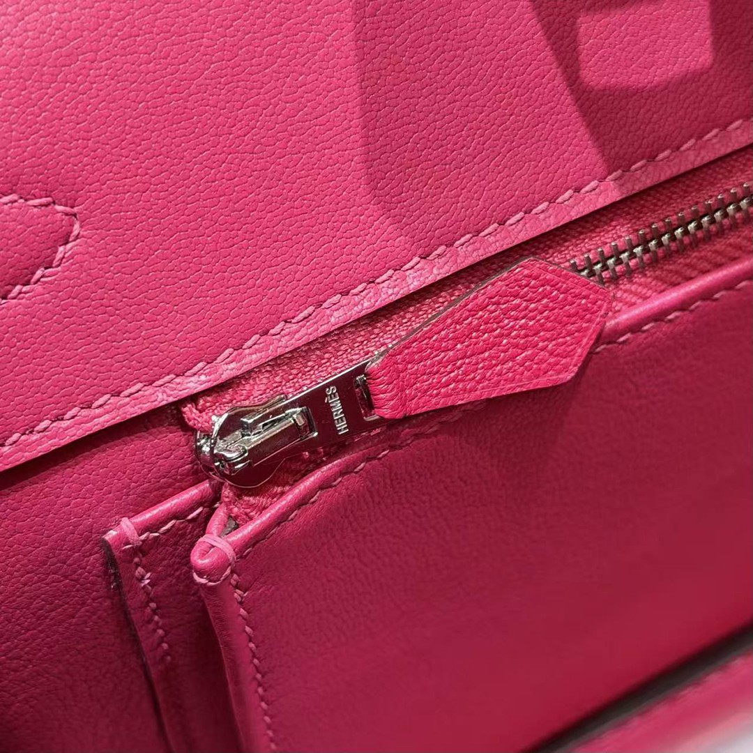 Hermes Birkin 25 Bag Handmade In Chèvre Leather Silver Hardware 5P Pink E5 Rose Tyrien - Image 11