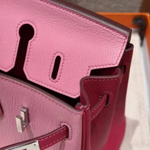 Hermes Birkin 25 Bag Handmade In Chèvre Leather Silver Hardware 5P Pink E5 Rose Tyrien - Image 10