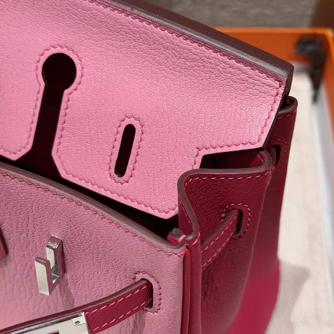 Hermes Birkin 25 Bag Handmade In Chèvre Leather Silver Hardware 5P Pink E5 Rose Tyrien - Image 10