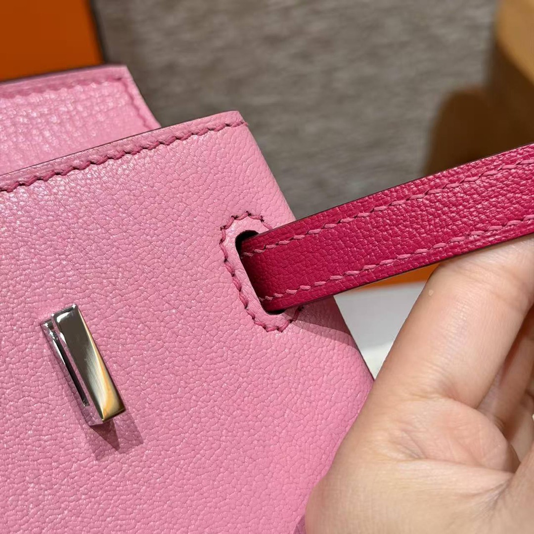 Hermes Birkin 25 Bag Handmade In Chèvre Leather Silver Hardware 5P Pink E5 Rose Tyrien - Image 9