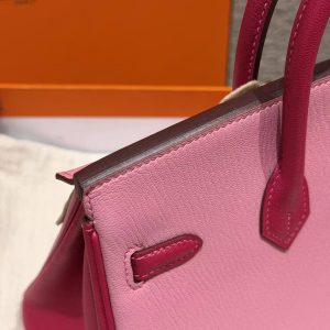Hermes Birkin 25 Bag Handmade In Chèvre Leather Silver Hardware 5P Pink E5 Rose Tyrien - Image 8