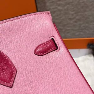 Hermes Birkin 25 Bag Handmade In Chèvre Leather Silver Hardware 5P Pink E5 Rose Tyrien - Image 7